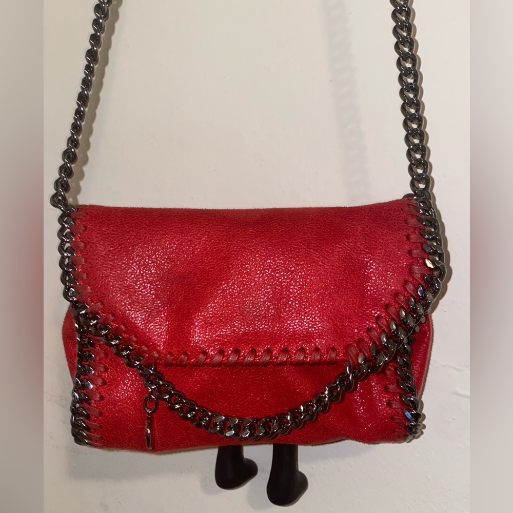 Stella McCartney Red Falabella Mini Crossbody with Gunmetal Chain Trim